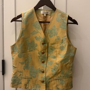 Guy Laroche Yellow and Mint Floral Brocade Vest